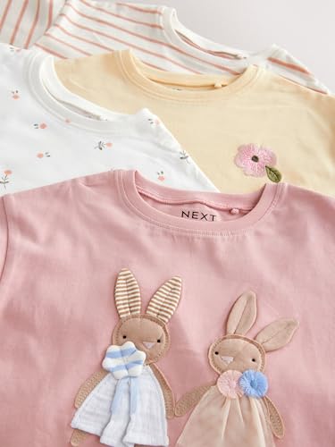 NEXT Pack de 4 Camisetas de Manga Larga con Conejito Bordado Rosa/Blanco 3 Años