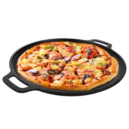 ZOFUN Padella per pizza in ghisa, 30 cm, rotonda, antiaderente, in ghisa, con doppi manici, per tortillas, fornelli, forno, barbecue