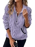  seiveini Sweatshirt Femme Polaire 1/4 Zippé Sweat Pull en Peluche Chaud Manches Longues avec Poches Automne Hiver A Violet M