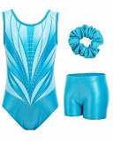 JiAmy Turnanzug Mädchen Ärmellos, Kinder Glitzer Gymnastik Turnanzug Leotard mit Shorts und Haarband, Gymnastikanzug Turnbody Ballett Tanzender Ballettanzug für 9-10 Jahre