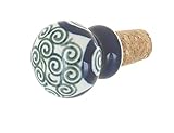 Blue Rose Polish Pottery - Green Peacock Swirl Wine Cork - 2" Long - Ceramic Bottle Stopper, Decorative Wine Accessory & Collectible Gif