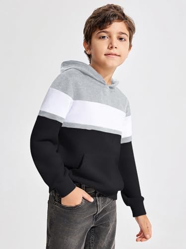 Haloumoning Boys Color Block Pullover Hoodies Kids Fashion Hooded Sweatshirts With Kangaroo Pockets Black thumb #3