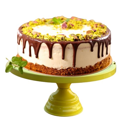 Image of Pista Green Metal Cake Stand Pedestal | Round Non-Revolving Dessert Display | 9 inch Diameter Top | Birthday, Wedding & Party Cake Holder