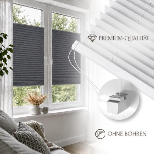 Home-Vision Premium Plissee ohne Bohren Klemmfix Melange Graphit B60xH130cm – Ansicht 3