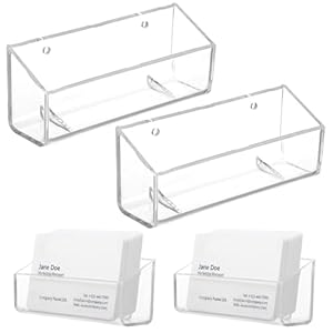 Yolev 2 Pcs Acrylic Business Card Holder Wall Mount Clear Business Card Organizer Hanging Office Calling Cards Display Stand Visiting Cards Desktop Organizer for Home Wall Mount or Place on Desk