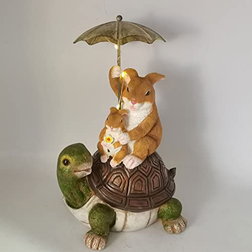 Lsotier Solar Garden Statue Outdoor Decor, Rabbit Siting On Turtle Holding An Umbrella With String Lights, Easter Bunny Statue For Patio, Lawn, Yard Art Decoration, Housewarming Garden Gift #TOP2