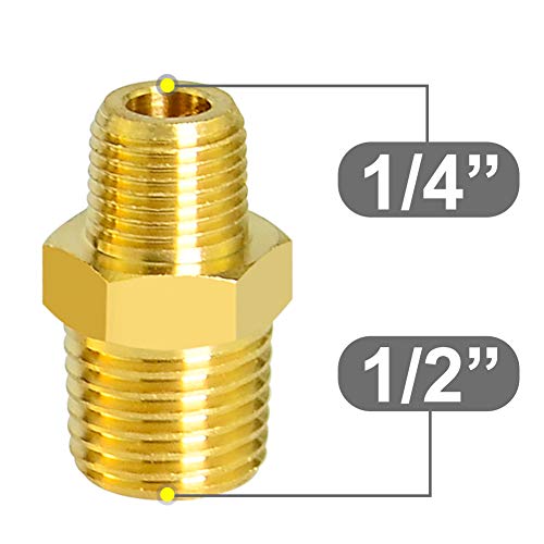 Gasher 15PCS Brass Pipe Fitting, Hex Bushing, Reducer Adapter, Reducing Hex Nipple 1/2 Inch NPT x 1/4 Inch NPT