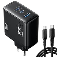 Amazon Produktbild: INIU 100W USB C Ladegerät, GaN 3-Ports Schnellladegerät mit USB C Kabel, PD 3.0