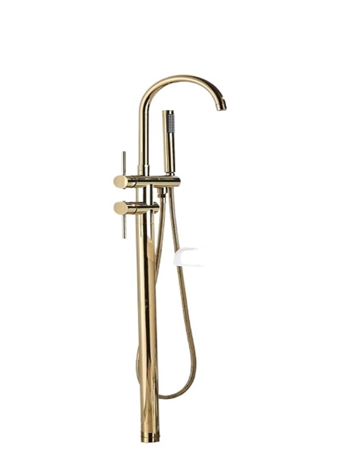 ZYCHSJXA Matte Black Brass Bathtub Faucet Floor Mounted Freestanding Shower Mixer Taps Hot & Cold Water Swivel Spout Durable Leak Proof Design (Gold Accents)