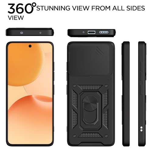 Image of Pikkme Back Cover for Realme P4 5G | D10 Tough Armor | 360 Protection Case | Sliding Camera Shield Cover & Ring Holder Stand Bumper Case (Black)