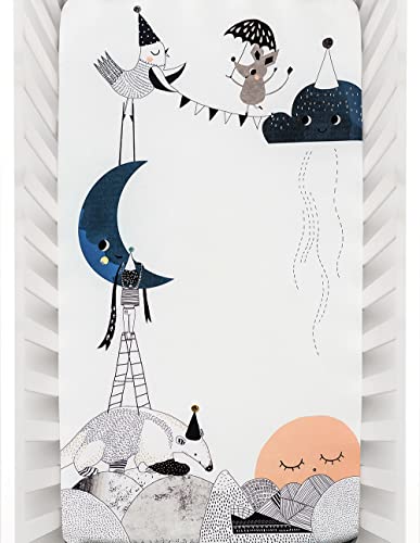 Image of Rookie Humans 100% Cotton Sateen Fitted Crib Sheet: The Moon’s Birthday. Modern Nursery, Use as a Photo Background for Your Baby Pictures. Standard Crib Size (52 x 28 inches) (Standard Cotton Sateen)