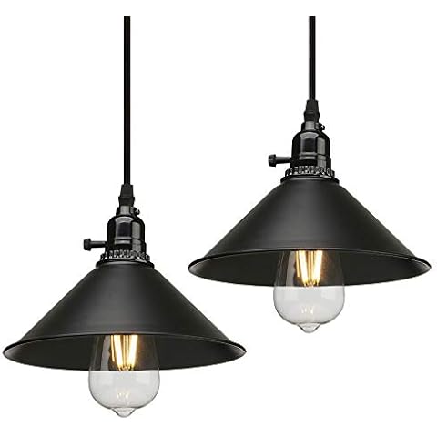 CeilSong Vintage Industrial Style Ceiling Pendant Light 2-Pack, Black Pendant Lights with Switch,Metal Lamp Shade Hanging Light Fixture for Kitchen Island,Farmhouse,Living Room,Bedroom (CESUK009) Cover