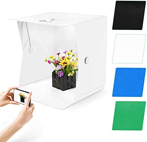 OMBAR Photography Light Box 16" x 16", Portable Folding Photo Studio Shooting Tent with Ring LED Light 3000 – 6500 K, Photo Box Photography Adjustable Color and Brightness, with 4 Backgrounds