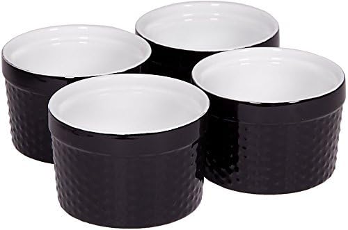 Palais Dinnerware Ramekins Collection Porcelain Soufle Dishes (6 Oz - Set of 4, Black - Dots Finish)
