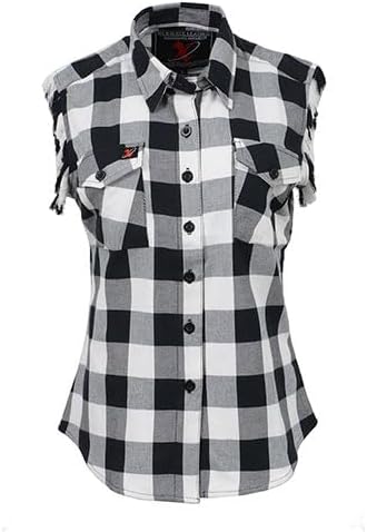 Milwaukee Leather MNG21625 Women's Flannel Down Sleeveless Shirt w/Button Black/White & Cut Off Frill Arm Hole - Medium - Image 7