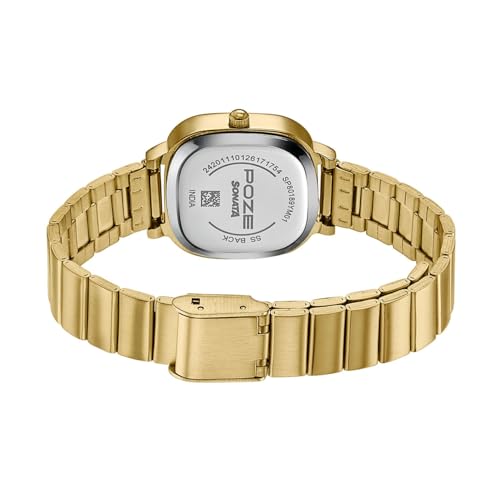 Image of Sonata Poze 9 with Quartz Analog White Dial IPG Strap Watch for Women - SP80189YM01W