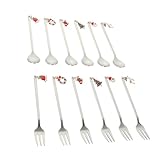 Fourchette à glace aux fruits : design pendentif avec des de noël rend ce kit cuillère et fourchette plus délicat et peut parfaitement décorer votre table de noël, fourchettes à fruits