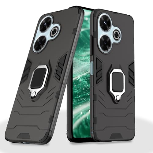 Image of Pikkme D5 Tough Armor Back Cover | 360 Protection Case | Ring Holder Stand Bumper Case for Redmi 13 5G / Poco M6 Plus 5G (Black)