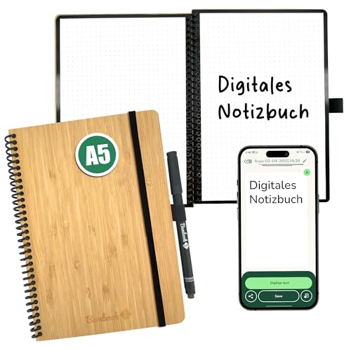 BAMBOOK Classic Notizbuch - Bambus-Holz Hardcover - A5 - Gepunktet, Wiederverwendbares Notizbuch, Notizblock, Reusable Notebook