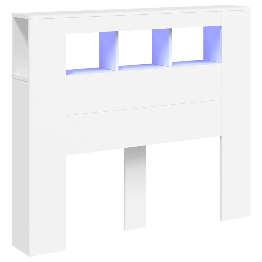 vidaXL Testiera LED Bianca 120x18,5x103,5 cm Legno Multistrato, testiera LED, Testata con LED, testiera con Ripiani, testiera con LED