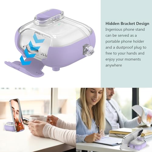 Image of Aircawin for Airpods 4 Case Clear,Secure Lock for Airpods 4th Generation Case Cover with Phone Stand and Magsafe Function,Auto Pop-up,Hybrid Protection Design with Carabiner&Cleaning Pen-Purple