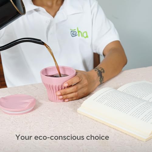 Image of Eha Earth Friendly Rafter Coffee Mug with Lid | Tea Cup Set | 175 ml | Made with Rice Husk | Microwave Safe Mugs for Gifting |2 Unit | Innocent