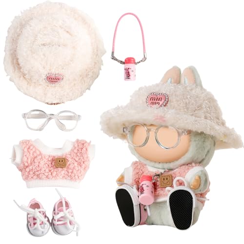 Chritice 5 Stück Puppenkleidungs Set für Puppe,Kompatibel mit Labubu,Hut,Pullover,Wasserflasche,Schuhe & Brille,Vinyl Pl...