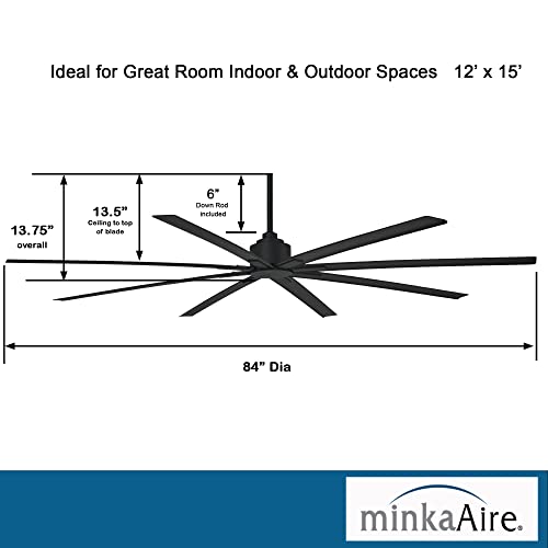 Minka-Aire F896-84-Cl, Xtreme H2O 84" Ceiling Fan In Coal (Black) Finish With Remote And Additional Wall Control #TOP3