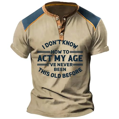 Men's Oversized Gym T-Shirt - Crew Neck Slogan Print Summer Short Sleeve Basic Graphic Tees Funny Papa Shirt (Khaki, 4XL)