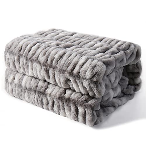 lifein Fall Throw Blanket for Couch-Soft Faux Fur Fuzzy Plush Grey Throw Blanket,Cozy Winter Chunky Fluffy Furry Blanket,Comfy Sherpa Throws&Blanket for Bed,Sofa,Chair,Home Decor,Gift(Grey,50 * 60'')