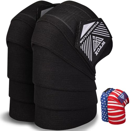 WYOX Knee Wraps (Pair) with Strap for Squats, Weightlifting, Powerlifting, Leg Press, and Cross Training - Flexible 78" Knee Wraps for Squatting - For Men & Women