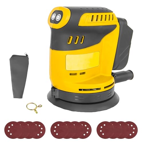 Brushless Orbital Sander Compatible with Dewalt 18V/20V Battery, Cordless Random Orbital Sander with 12Pcs Sandpapers, 360°Rotating Sanding Base Plate, for Sanding, Polishing Metal/Wood (Tool only)