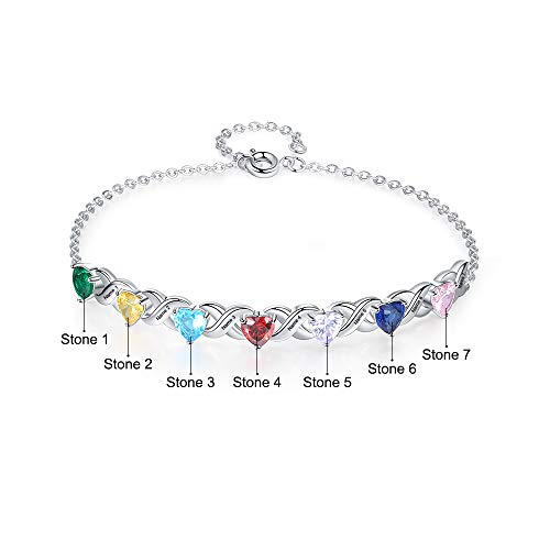Gemszoo Personalized Simulated Birthstones Bracelet With Name Custom Cuff Bangle For Women Girls Mother (7 Stones) #TOP2
