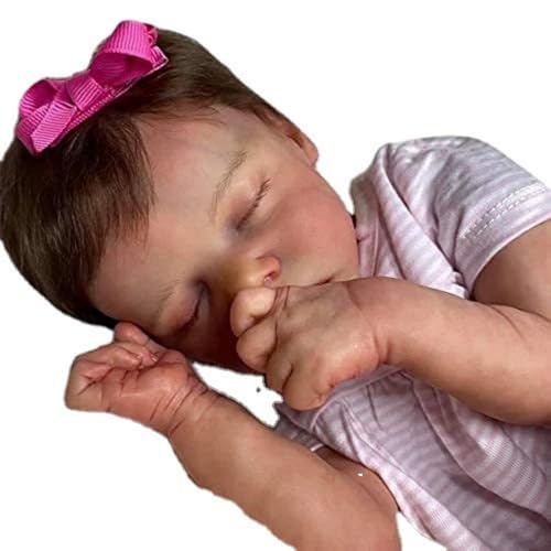 QXYIXZ Bebe Reborn Menina Realista de Silicone Sólido Molinho - 49cm 1.3kg Lavável Olho Fechado Arté