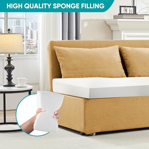 Image of BALUS 2 in 1 Queen Size Sleeper Chair Pull Out Sofas Couch with Pullout Beds, 43 inch W Convertible Guest Sleepers Chair Bed Sofabed with Pillows and Mattress for Living Room Apartment Loft, Yellow