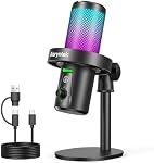 USB Microphone de jeu pour PC - 96kHz/24-bit Studio qualité Cardioïde Condenseur Mic avec bouton Mute, contrôle de gain & 3.5mm Casque Jack - prêt à brancher pour Streaming, Podcast, Twitch, PS5