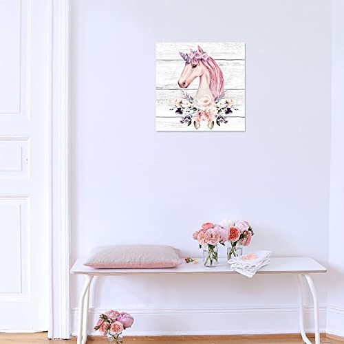 Unicorn Wall Decor For Girls Bedroom Wall Art Pink Canvas Print Pictures For Bathroom Unicorn Theme Animal Wall Decor Modern Artwork For Nursery Wall Decoration Framed Wall Art For Home Walls Size 14X14 #TOP4