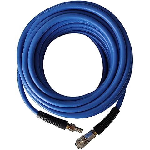 aunstarwei PVC/Rubber Hybrid Air Hose Blue with 1/4" Europe Steel Quick Coupler and Plug Fittings, 15m Length Cover