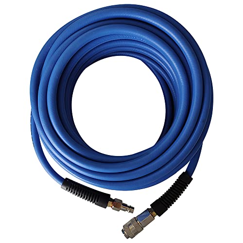 aunstarwei PVC/Rubber Hybrid Air Hose Blue with 1/4 Europe Steel Quick Coupler and Plug Fittings, 15m Length