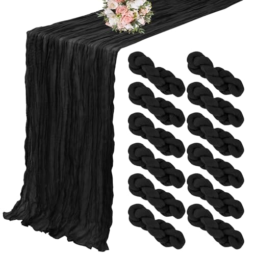 YMHPRIDE 12 Pack Black Table Runners 20x120in Cheesecloth Table Runner