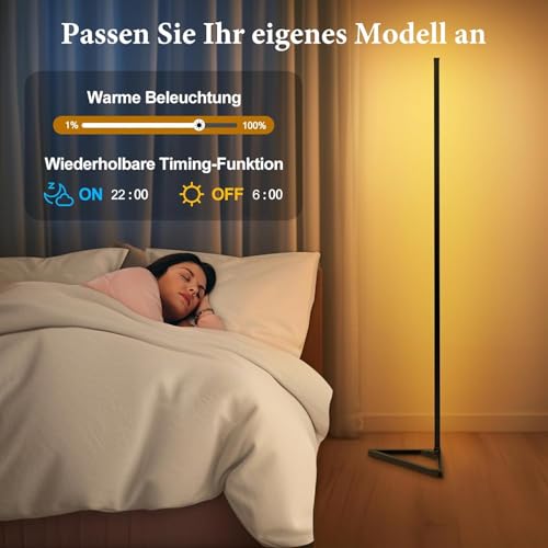 HANDSONIC LED Stehlampe RGBIC Wohnzimmer Dimmbar, 140cm Abnehmbar Schwarz, Standleuchte LED mit App, 16 Millionen Farben, 300 Szenenmodi, Musikmodus & Timing-Funktion Deko 2 Stück