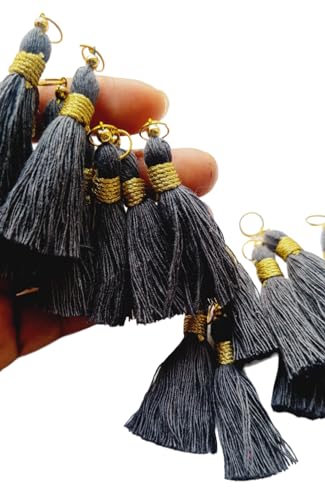 Image of Zippy Flora Micro 1.5 inch Length Cotton Handmade Tassels for Saree /Blouse /Dupatta /DIY /Decor (Pack of 12) (Dark Grey)