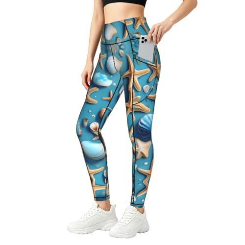 Leggings con bolsillos de mar azul para mujer pantalones elásticos de deporte