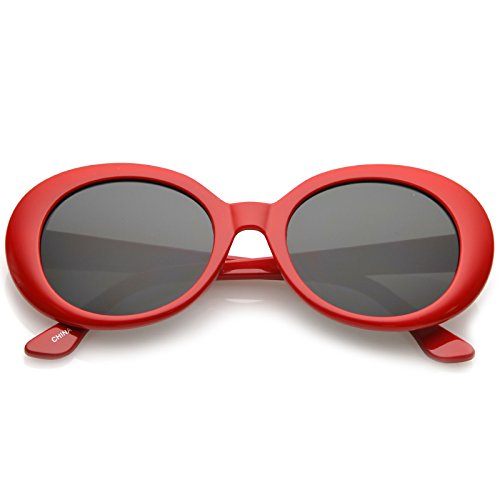 zeroUV - Large Clout Goggles Thick Oval Frame Sunglasses with Round Lens 53mm (Red/Smoke)