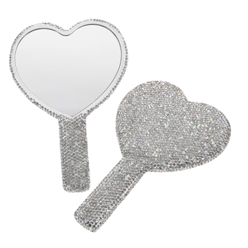 Miroir de poche compact cœur et strass pour retouches sac à main - 2