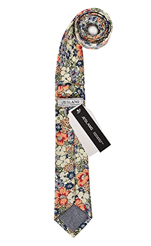 Image of JESLANG Men's Cotton Printed Floral Tie 2.56 inch Skinny Narrow Necktie Various Designs
