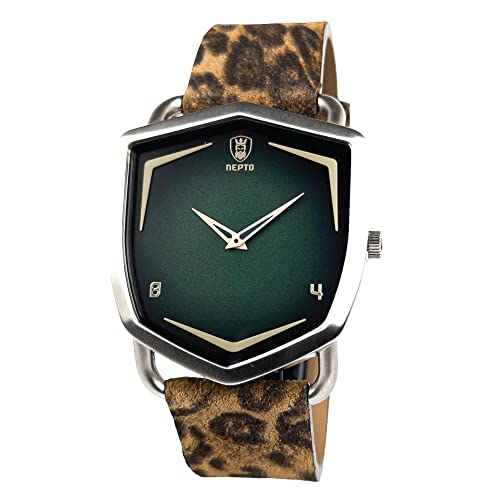 Montre Quartz Homme NEPTO Shield Green Spectra en Cuir Léopard