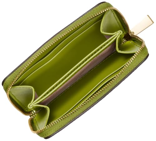 Image of Michael Kors Jet Set Small Zip Around Card Case, Gold-Tone Hardware /Mercer Pebble Leather /Meadow Green
