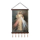 HZMAN Jesus Gemälde Retro Handgefertigte Weben Wandkunst Dekor Heiliger Christus Ästhetisches Bild für Wohnzimmer Schlafzimmer Holz eingerahmt 17x12 Zoll