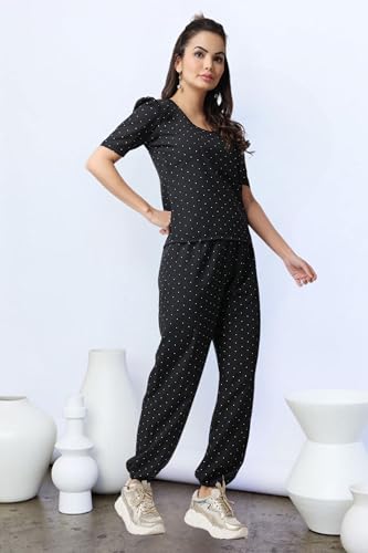 Image of POPWINGS Casual Printed Top and Joggers Set for Women || Stylish Summer Co-Ords Set for Women || Round-Neck Top and Joggers Combo Set for Women